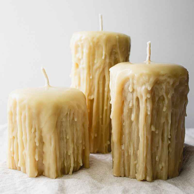 Beeswax Pillar Candles Set of 3 in Gothic Design - Elegant Gothic Beeswax Pillar Candles - Ignara Living