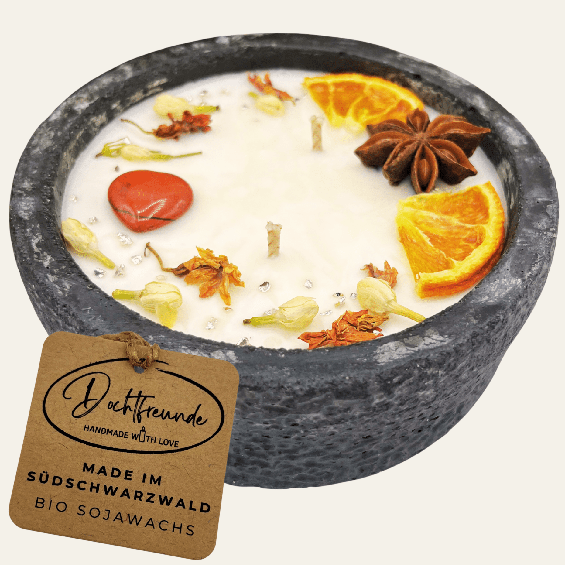 Black Edition Handgemachte Betonkerze „Black Hearts“ - Stilvolle Sojawachskerze für Ihr Zuhause. Mit Blütenverzierung und HOCHWERTIGEM Baumwolldocht aus dem Südschwarzwald - Ignara Living