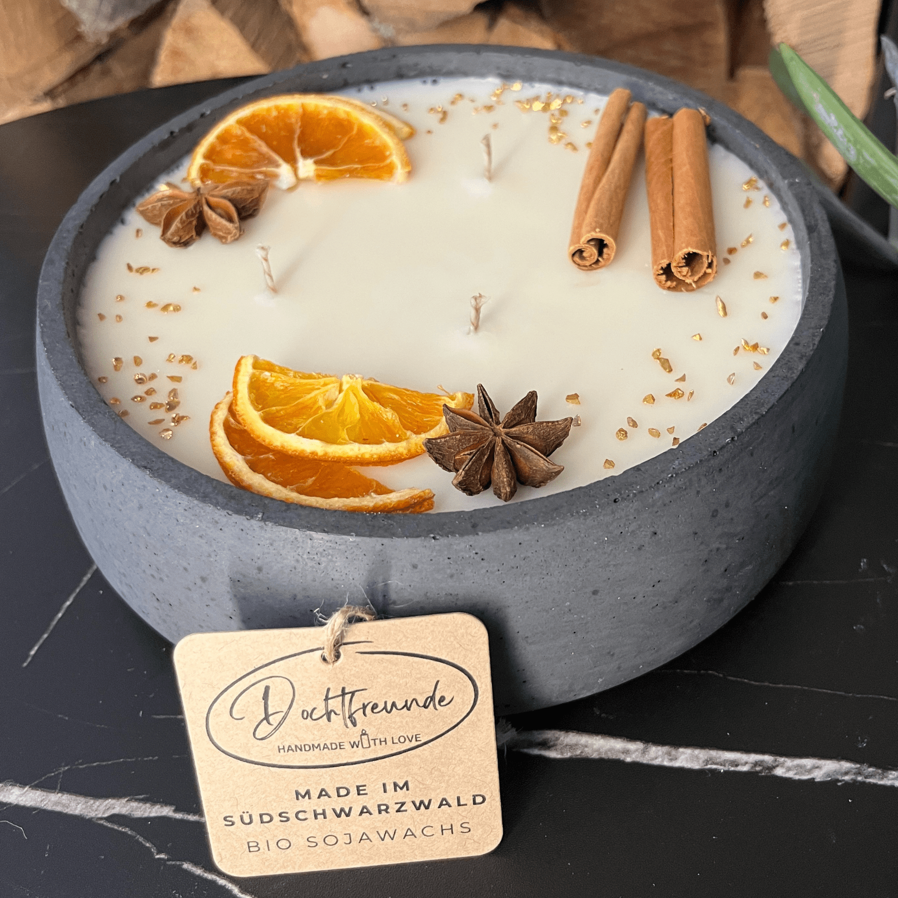 Handgemachte Betonkerze "Big Black" Duft Vanilla Toffee von DochtFreunde - Ignara Living