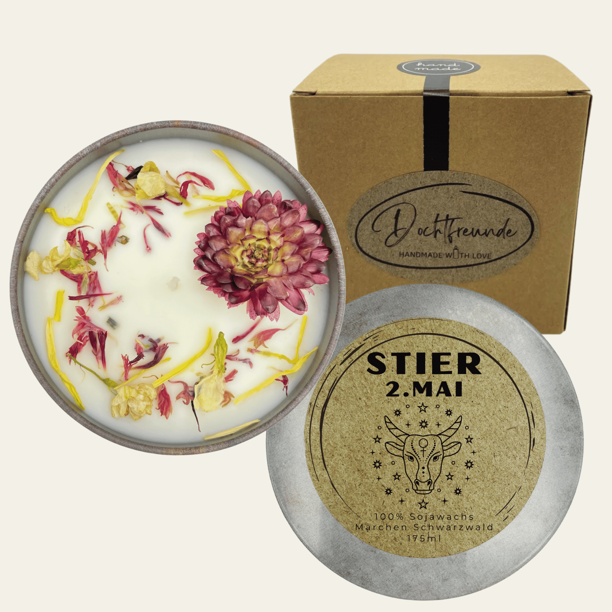 Sternzeichen Stier - Handgemachte Sojawachs - Kerze - Personalisiertes Astrologie - Geschenk - Ignara Living