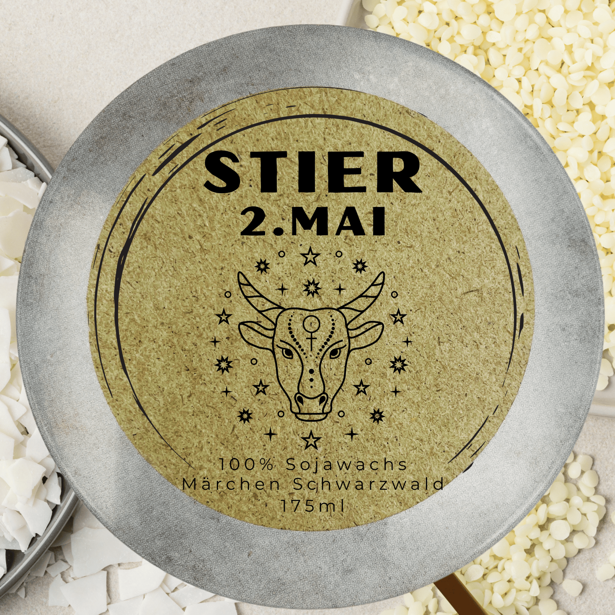 Sternzeichen Stier - Handgemachte Sojawachs - Kerze - Personalisiertes Astrologie - Geschenk - Ignara Living