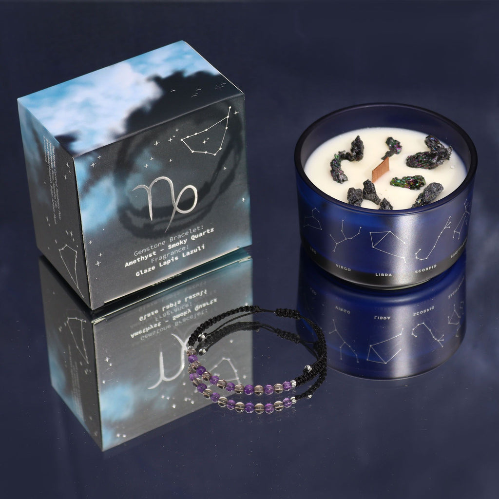Zodiac Crystal Candle with Gemstone Bracelet - Capricorn - Ignara Living