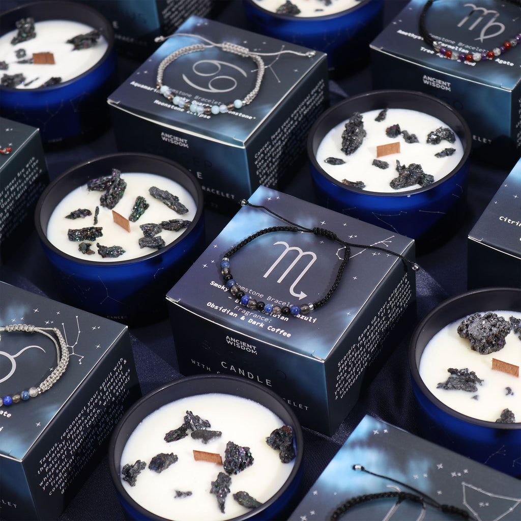 Zodiac Crystal Candle with Gemstone Bracelet - Gemini - Ignara Living