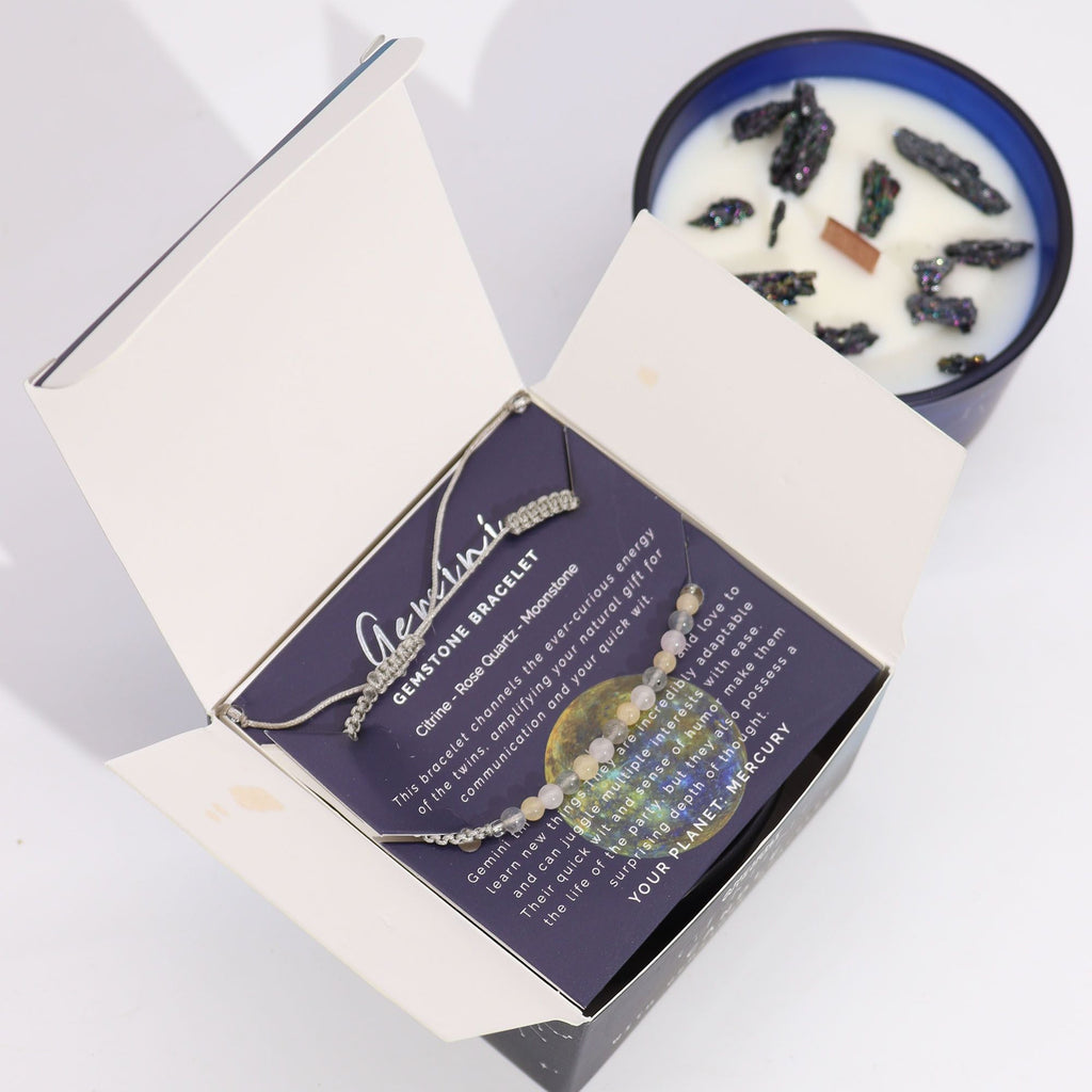 Zodiac Crystal Candle with Gemstone Bracelet - Gemini - Ignara Living