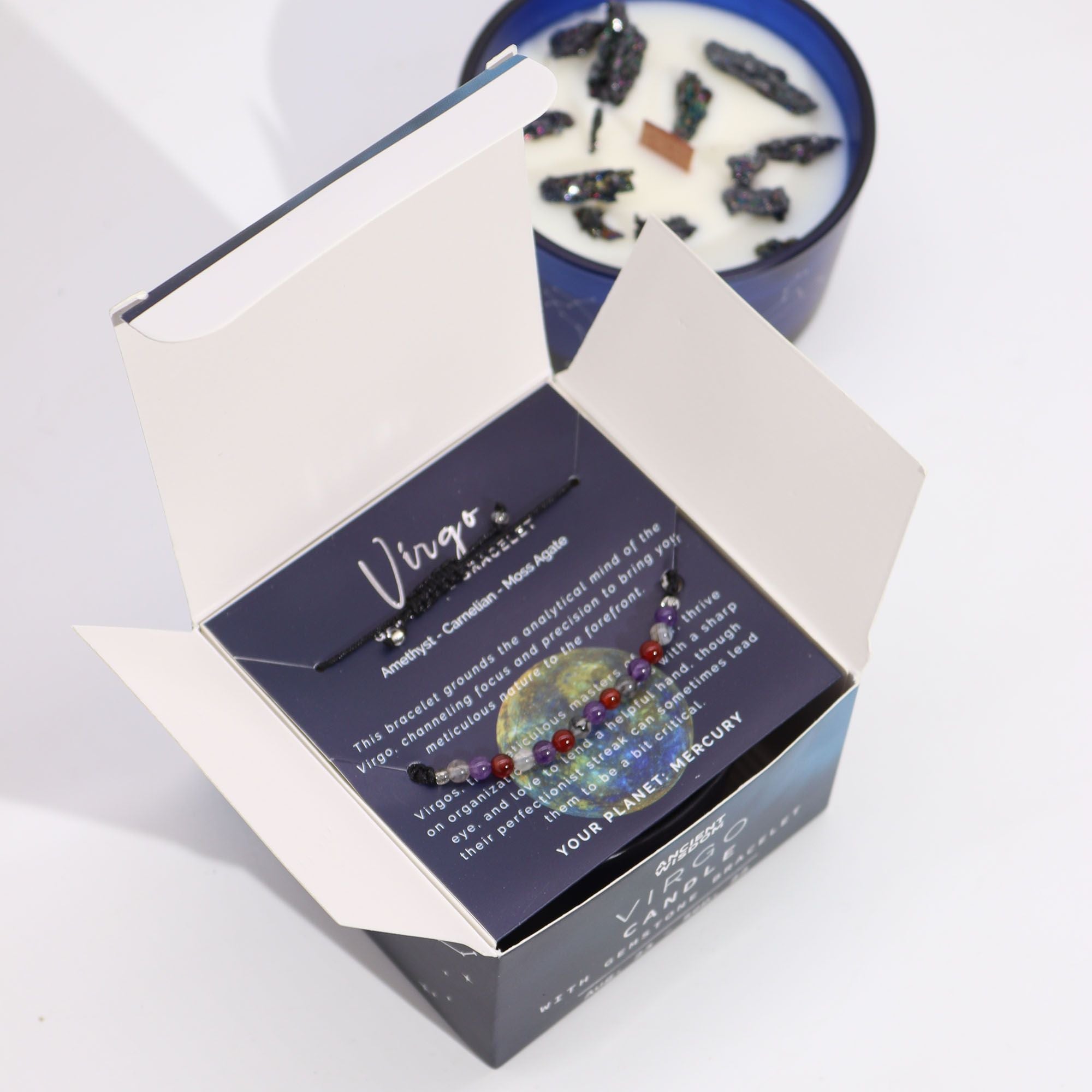 Zodiac Crystal Candle with Gemstone Bracelet - Virgo - Ignara Living