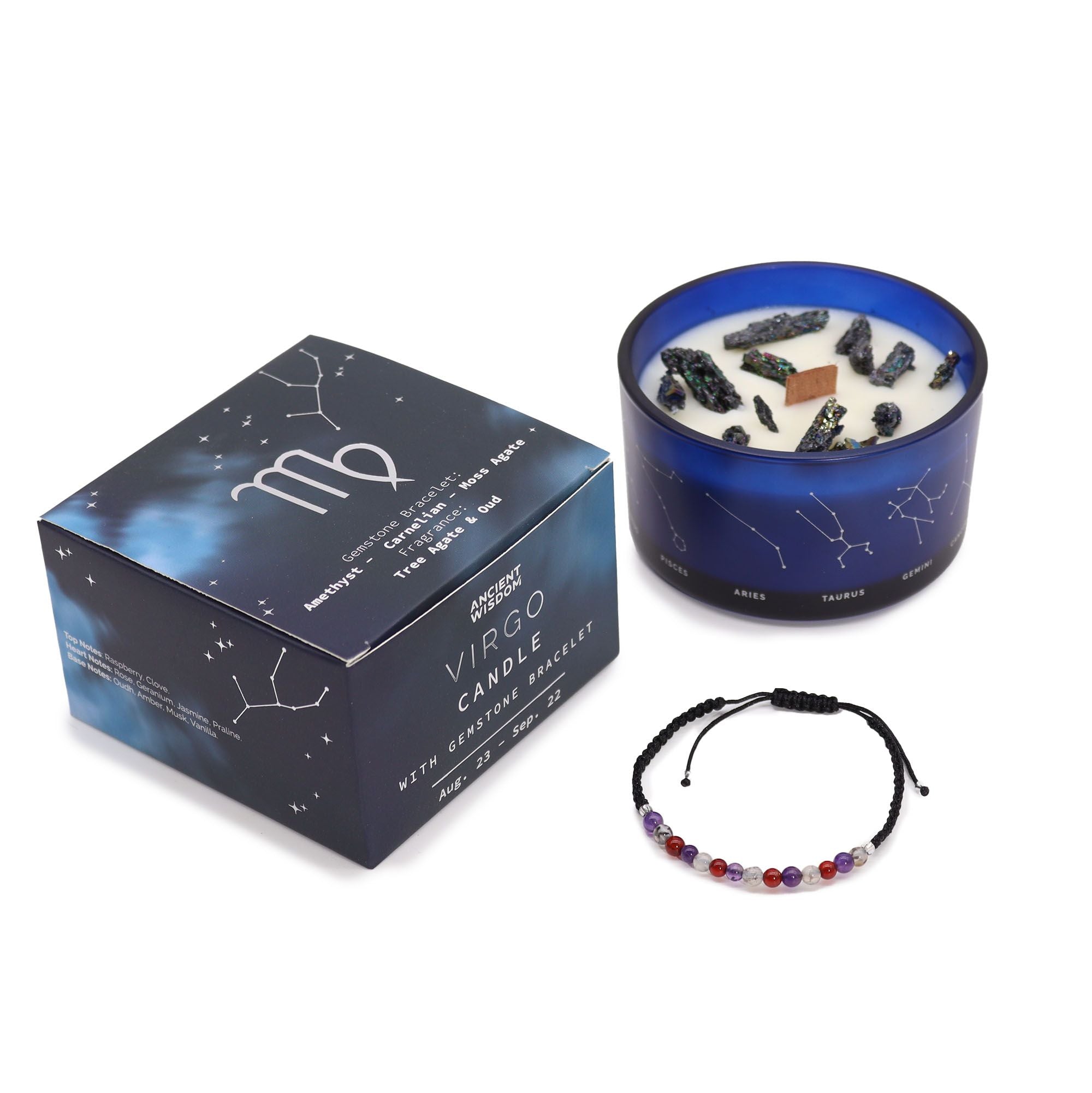 Zodiac Crystal Candle with Gemstone Bracelet - Virgo - Ignara Living